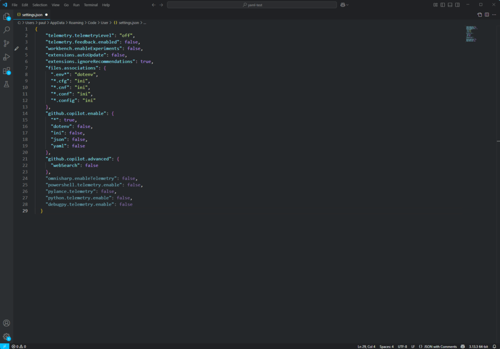 VSCode Privacy Settings