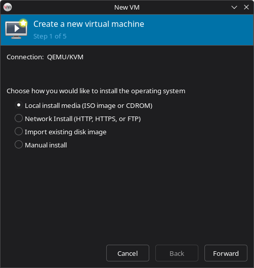 Virtual Machine Manager - Create New Virtual Machine