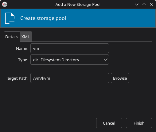 Virtual Machine Manager - Create Storage Pool For VMs