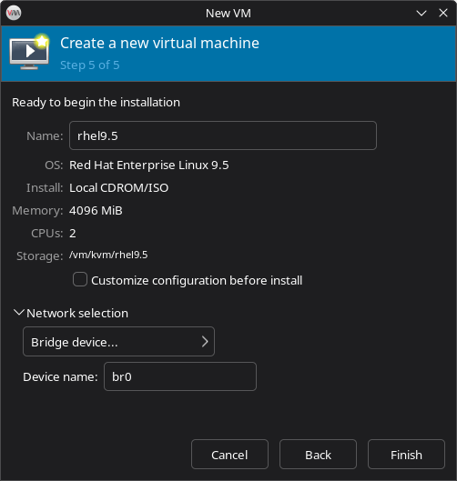 Virtual Machine Manager - Network Selection