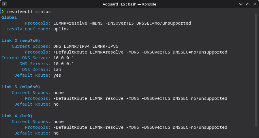 resolvectl status